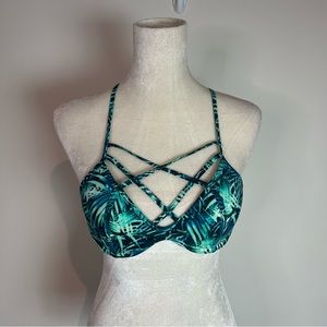 PINK Tropical Front Strappy T-Back Swimsuit Swim Top Women Size Small Travel